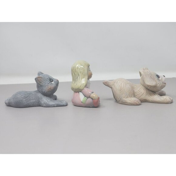 Vintage Ceramic Figurines Set Of 3: Girl With Dog & Cat Collectible Home Decor - Picture 5 of 10